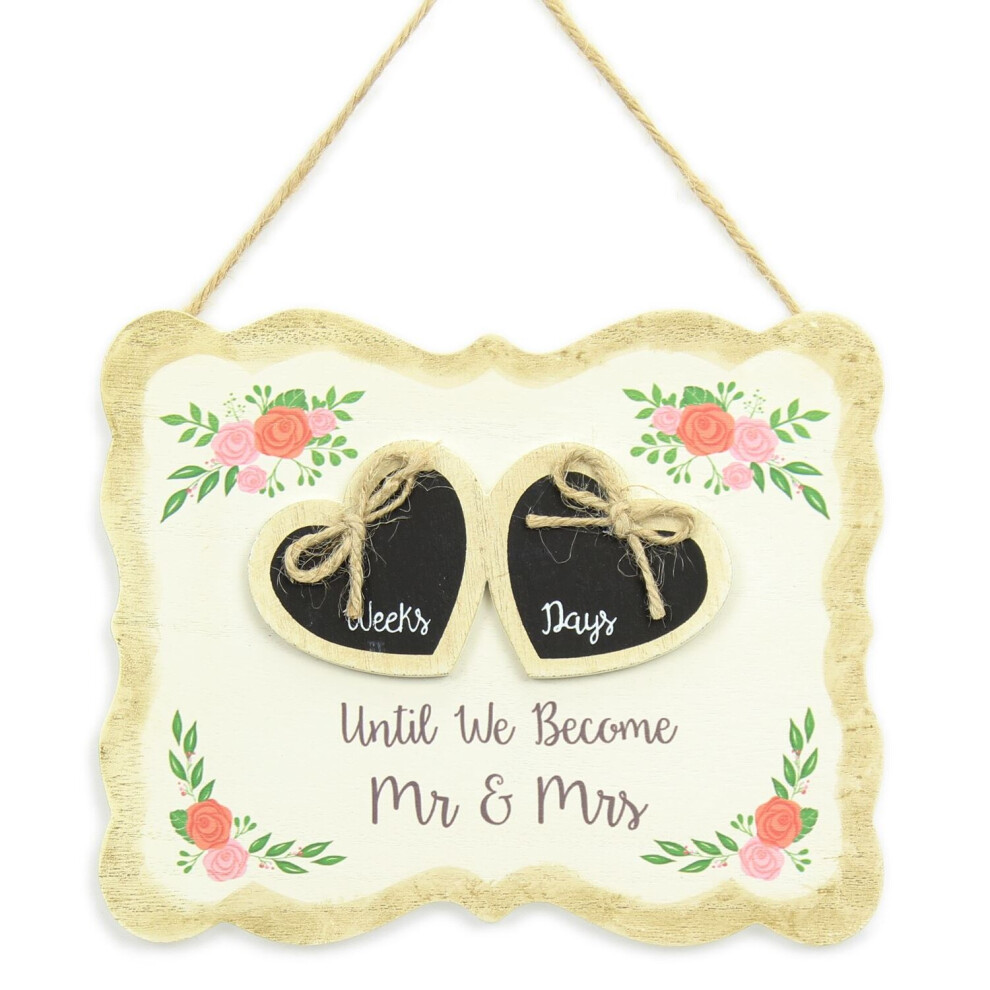 Carousel Shabby Chic Rustic Floral Rose Wedding Countdown Plaque Hanging Sign