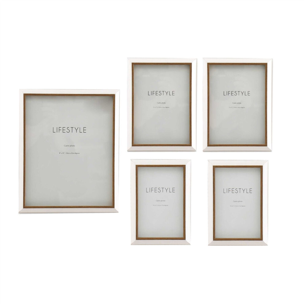 Set Of 5 Natural White Photo Frames | 5 Piece Wooden Picture Frame Set | Wall Mounted Multiple Picture Frames