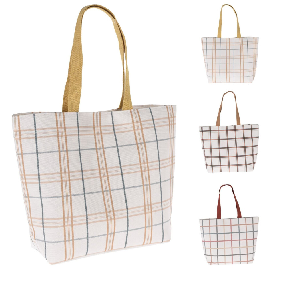 Check Patterned Water Resistant Beach Bag Large Shoulder Bag | Reusable Tote Bag Shopping Shoulder Bag | Holiday Overnight Travel Bag 50x39cm