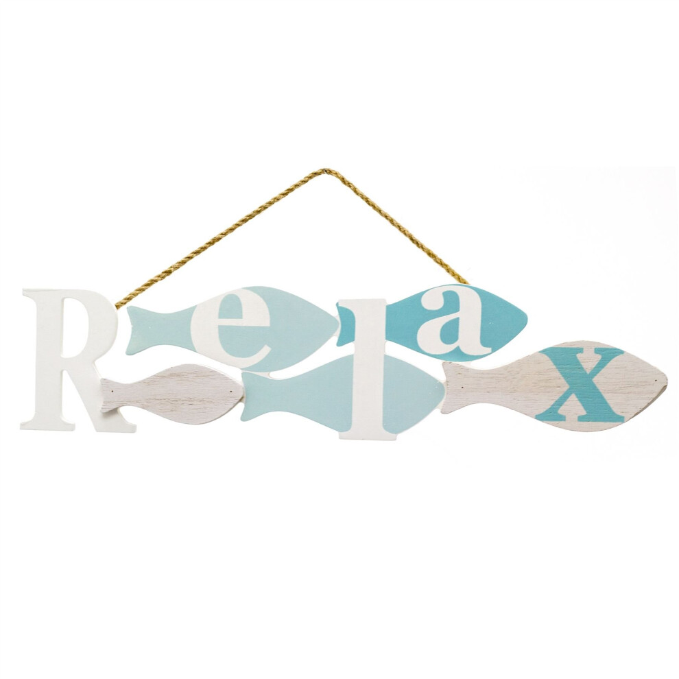 Carousel Nautical Wooden Fish Wall Art | Relax Plaque Coastal Sign Decoration - 37Cm
