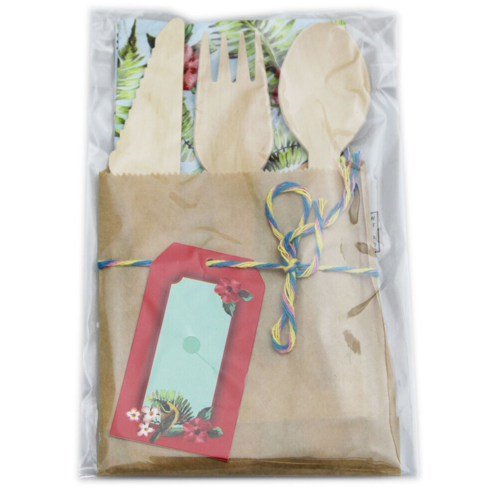 Temerity Jones Summer Festival Wooden Single Individual Cutlery And Napkin Set Party Tableware