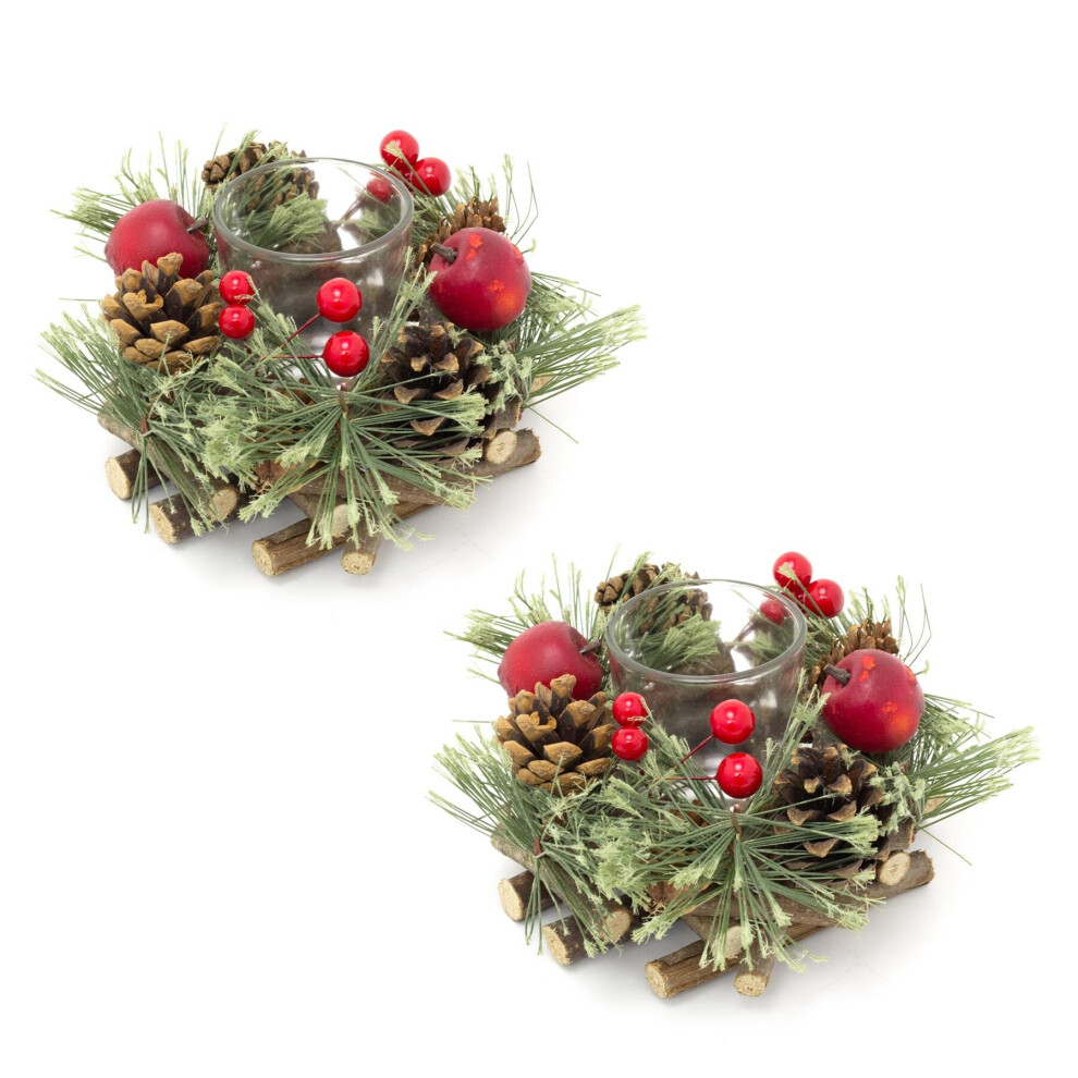 Pack of 2 Handcrafted Christmas Candle Holders | Christmas Table Centrepiece Decorations | Christmas Tealight Holder Centrepiece For Dining Table