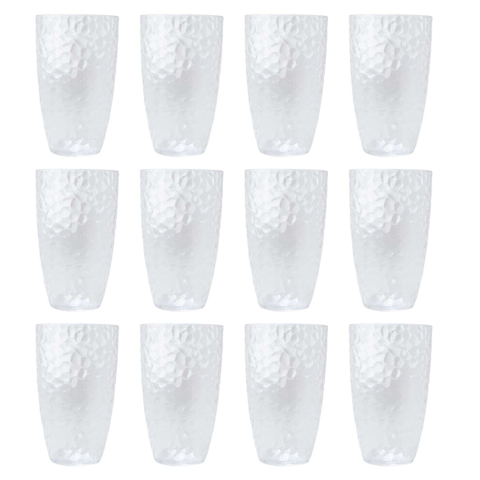 Carousel Set Of 12 Large Embossed Plastic Tumbler Glasses | Reusable Plastic Drinking Glasses Clear Plastic Glasses | Reusable Drinkware Outdoor Drinks Glasses