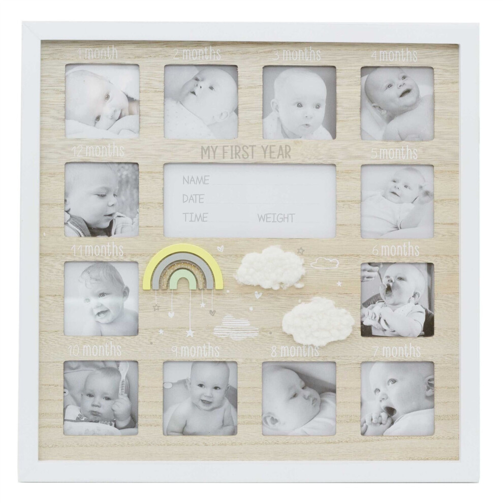 My 1st Year Keepsake Baby Photo Frame | Wooden Wall Mounted Newborn Baby Picture Frame | 12 Aperture New Baby Memories Photo Frame