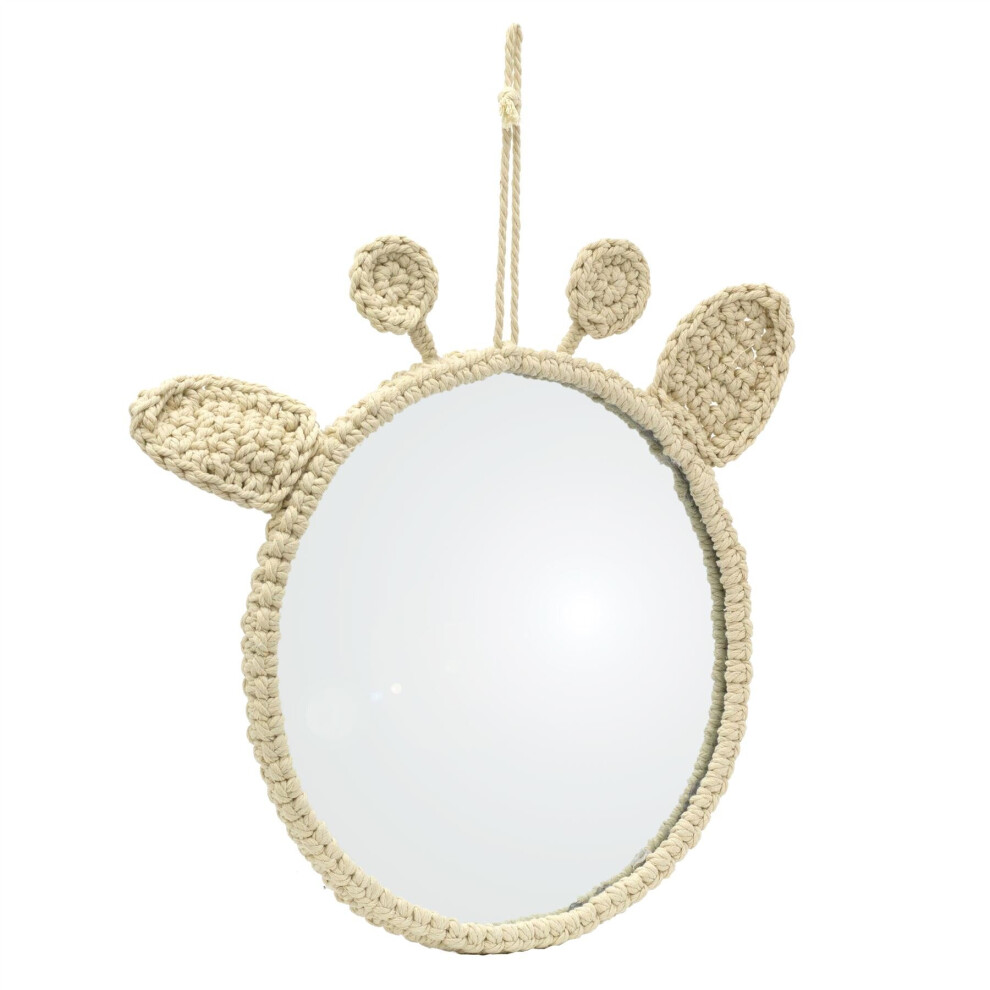 Children's Giraffe Mirror Woven Kids Bedroom Wall Mirror | Macrame Hanging Mirror For Nursery | Decorative Round Mirror For Child's Room - 35cm