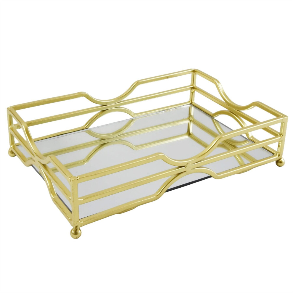 Gold Metal Mirror Tray | Decorative Rectangle Mirror Glass Tray | Mirrored Candle Tray Vanity Perfume Tray - 24cm