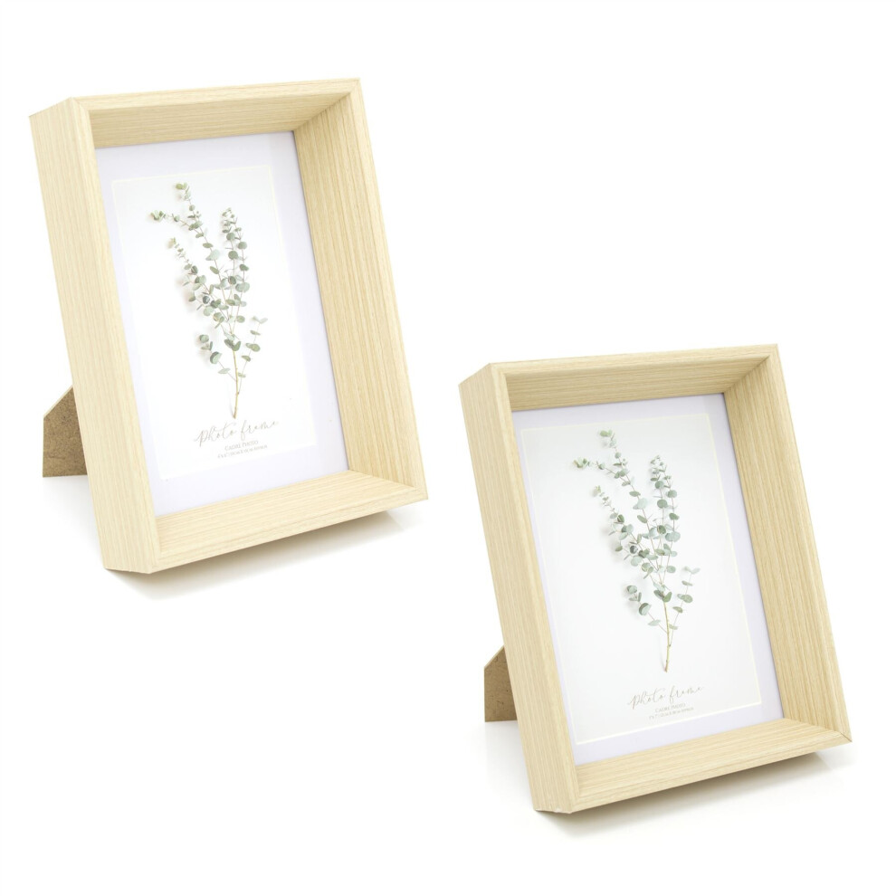 Set of 2 Eucalyptus Wooden Photo Frame | 2 piece 4 x6 5x7 Photo Picture Frames | Freestanding Wall Mounted Picture Frames