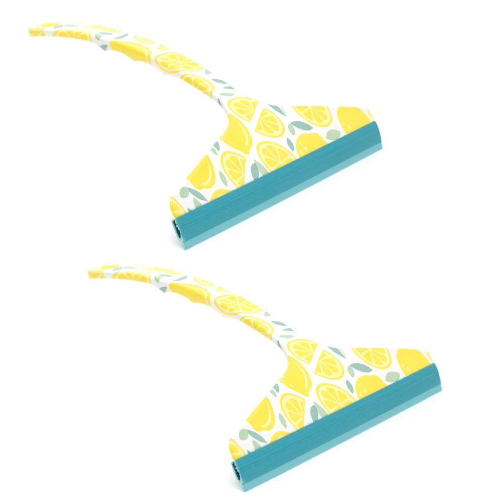 Pack Of 2 Ultra Clean Lemon Print Rubber Squeegee | Window Squeegee Shower Squeegee | Bathroom Squeegee Glass Cleaning Wiper