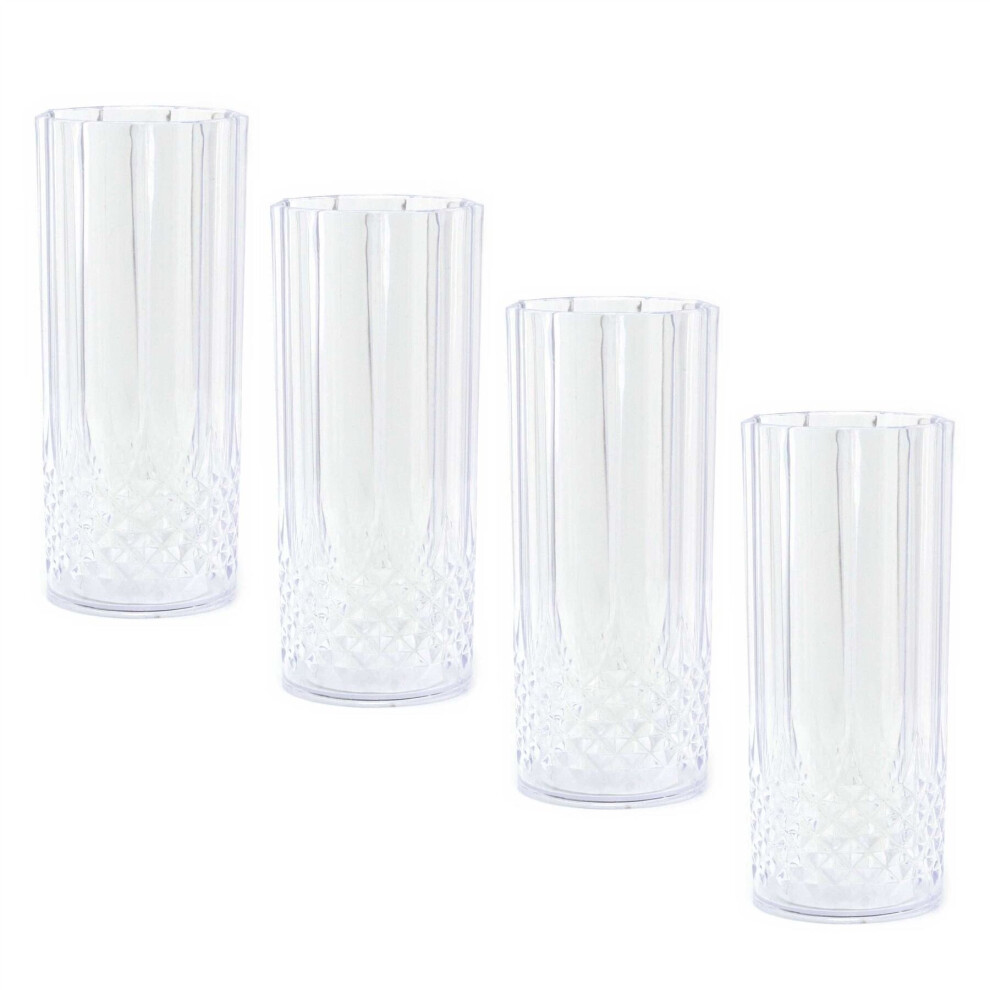 Set of 4 Reusable Embossed Plastic High Ball Tumbler Glasses Outdoor Drinkware