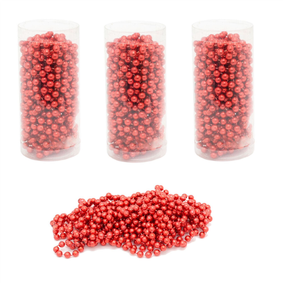 Pack Of 4 Red Christmas Tree Bead Chain | Traditional Christmas Hanging Bead Garland Decoration | Christmas Bead String Chain 7.5m