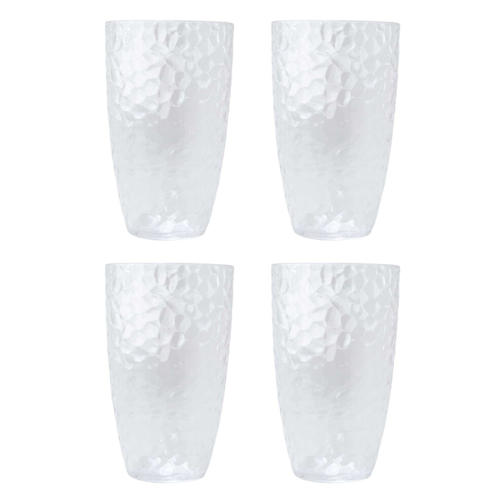 Set Of 4 Large Embossed Plastic Tumbler Glasses | Reusable Plastic Drinking Glasses Clear Plastic Glasses | Reusable Drinkware Outdoor Drinks Glasses