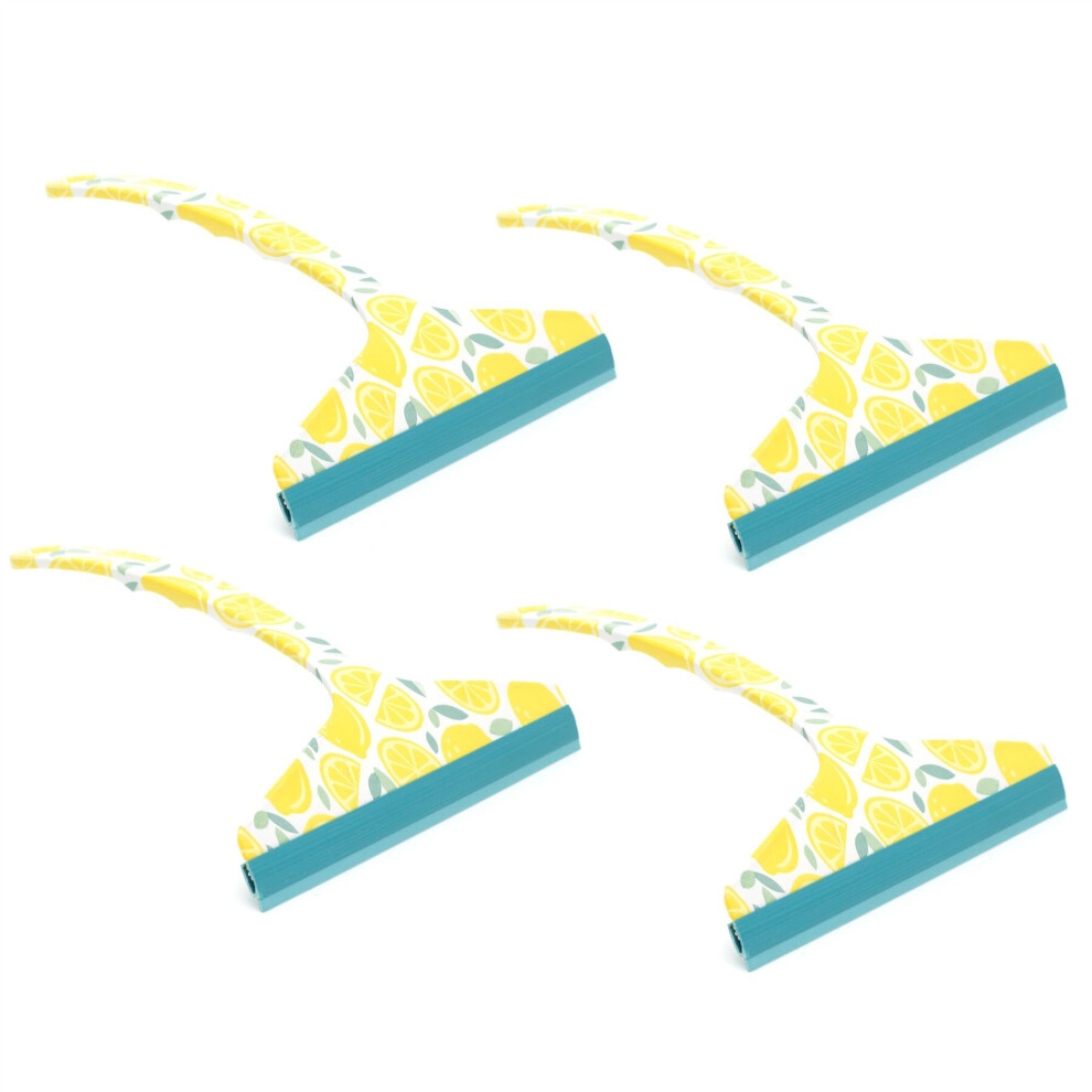 Pack Of 4 Ultra Clean Lemon Print Rubber Squeegee | Window Squeegee Shower Squeegee | Bathroom Squeegee Glass Cleaning Wiper