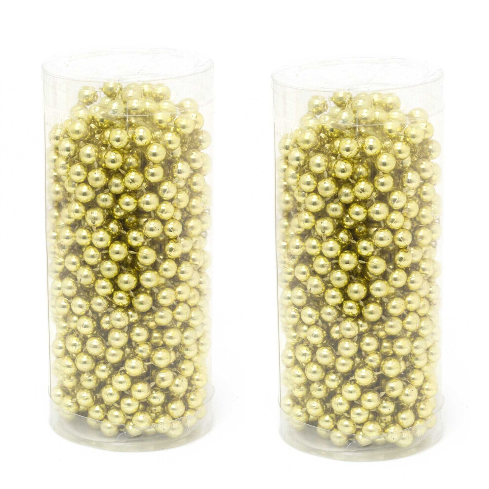 Pack Of 2 Gold Christmas Tree Bead Chain | Traditional Christmas Hanging Bead Garland Decoration | Christmas Bead String Chain 7.5m