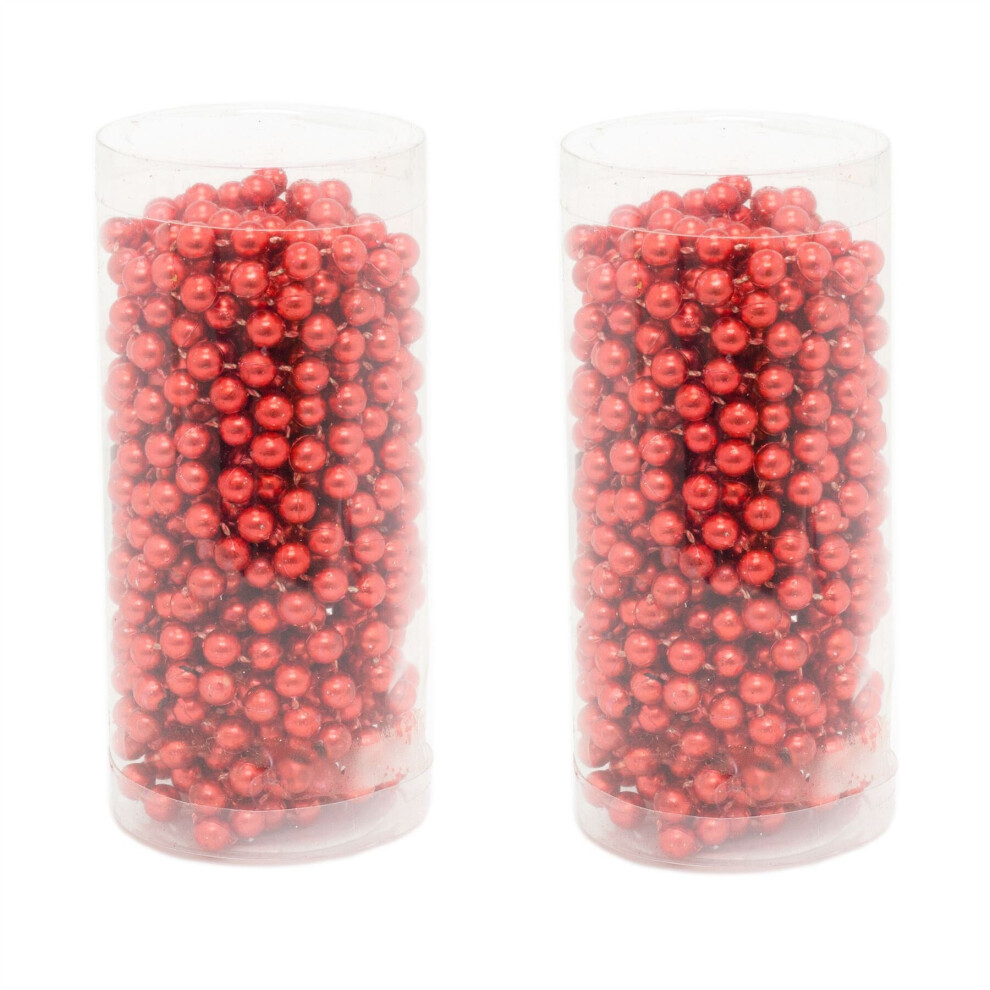 Pack Of 2 Red Christmas Tree Bead Chain | Traditional Christmas Hanging Bead Garland Decoration | Christmas Bead String Chain 7.5m