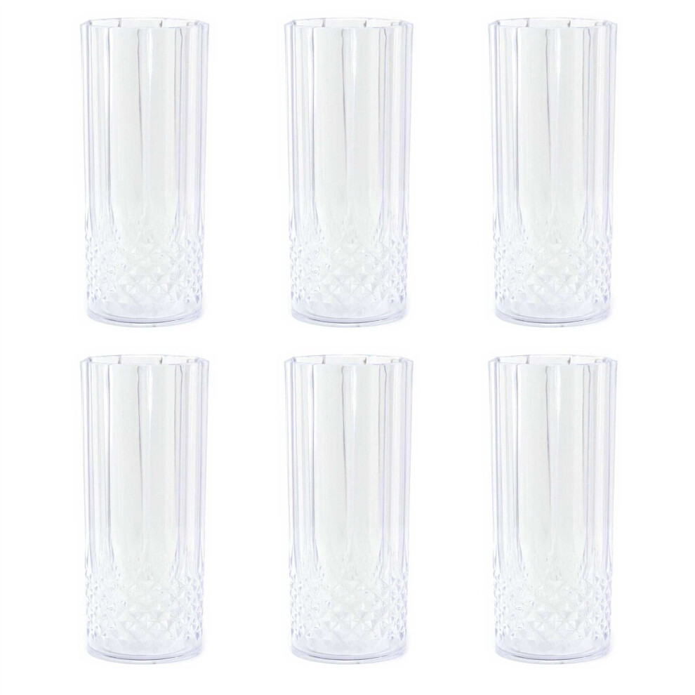 Set of 6 Reusable Embossed Plastic High Ball Tumbler Glasses Outdoor Drinkware