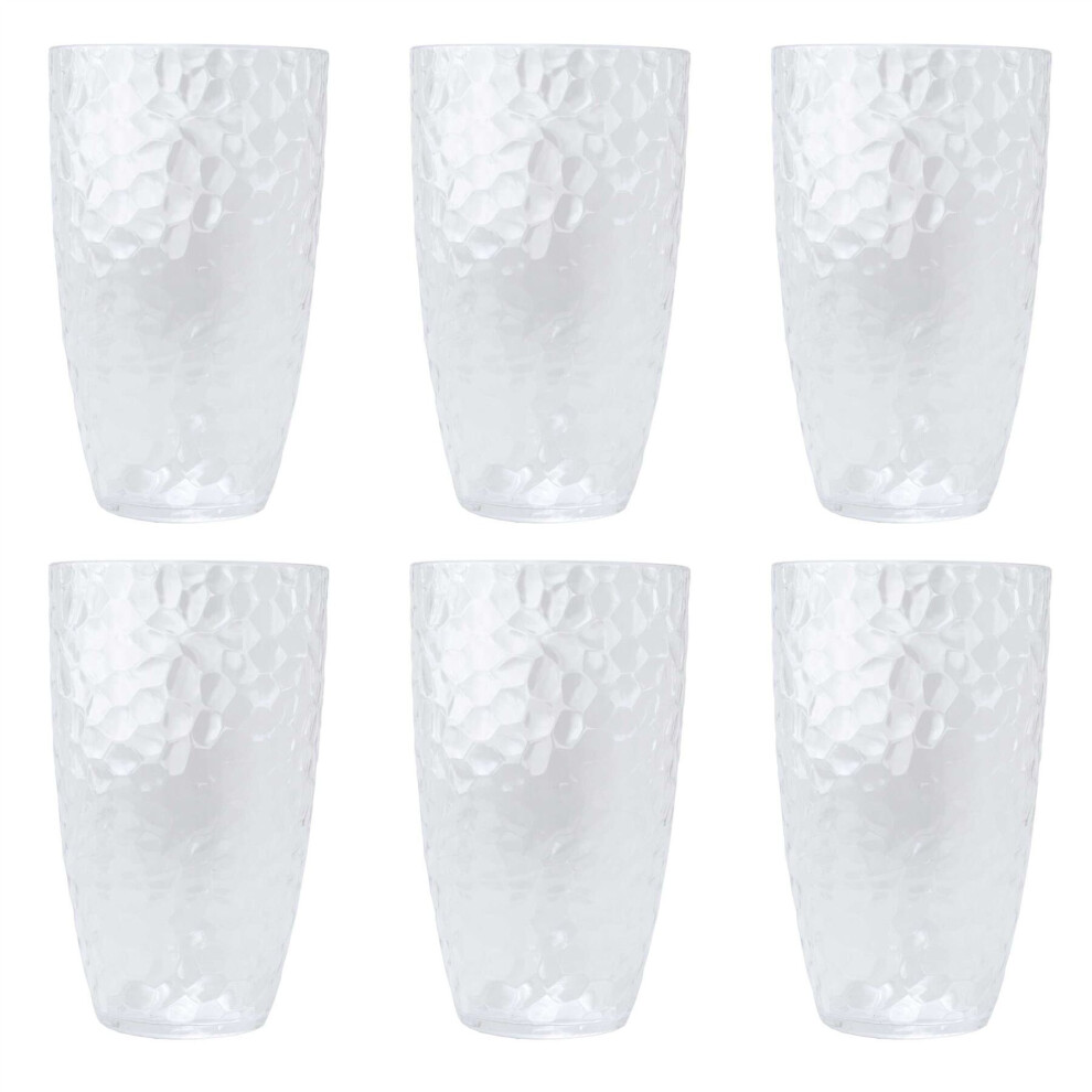 Set Of 6 Large Embossed Plastic Tumbler Glasses | Reusable Plastic Drinking Glasses Clear Plastic Glasses | Reusable Drinkware Outdoor Drinks Glasses