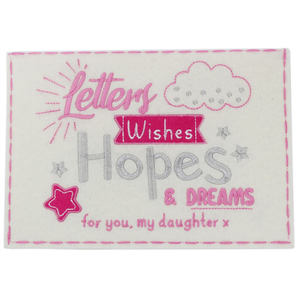 Beautiful Embroidered Felt New Baby Letters, Wishes Hopes And Dream Keepsake Envelope ~ Girl