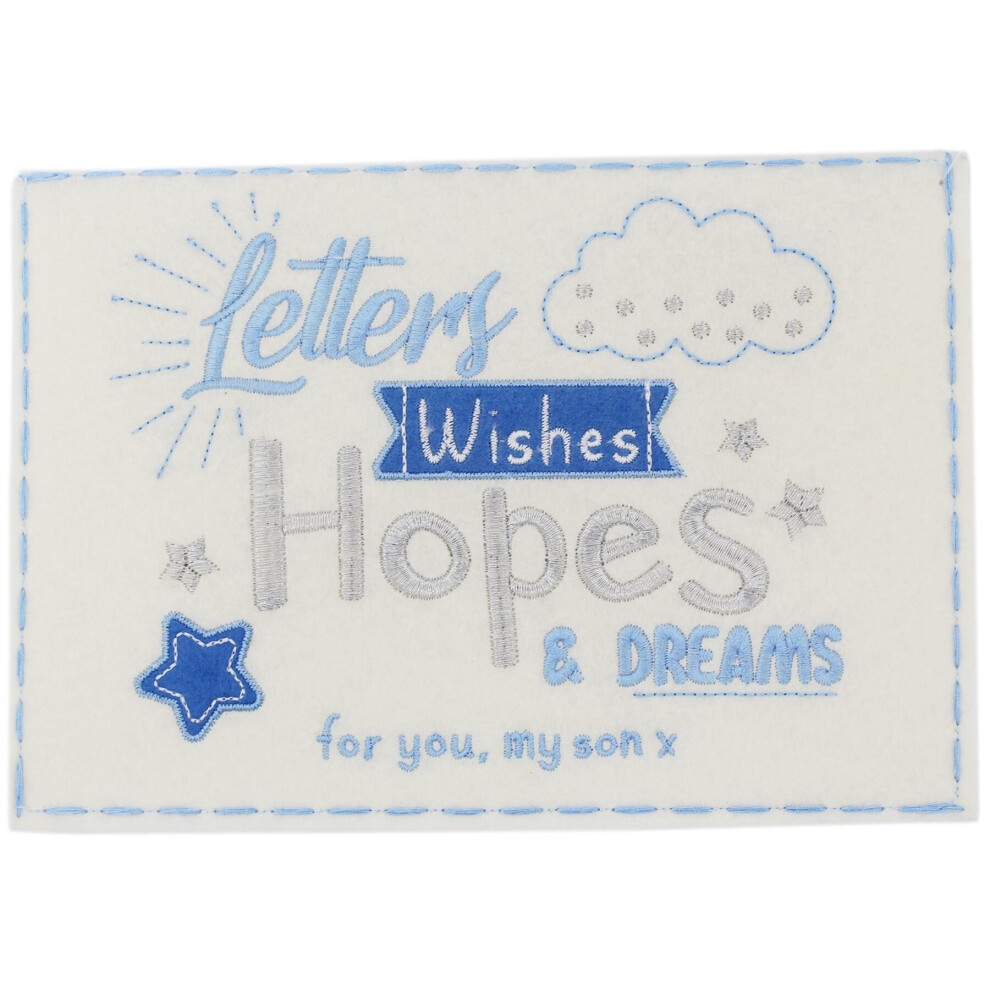 Beautiful Embroidered Felt New Baby Letters, Wishes Hopes And Dream Keepsake Envelope ~ Boy