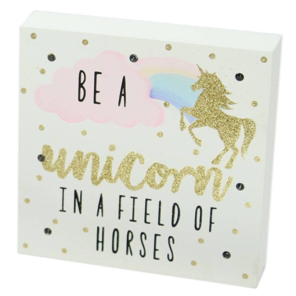 Glitter LED Light Up Unicorn Block Wall Plaque Art ~ Be A Unicorn
