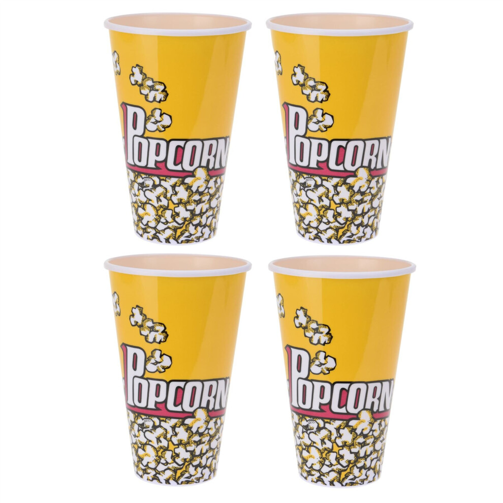 Pack Of 4 Retro Popcorn Tub Film Movie Night Party Cinema Bucket | Plastic Reusable Snack Box Sweet Container | Popcorn Carton Popcorn Bucket