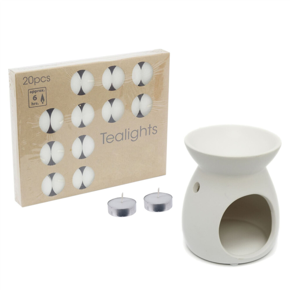 Carousel Ceramic Fragrance Oil Burner With Pack Of 20 Tealight Candles White/Ivory