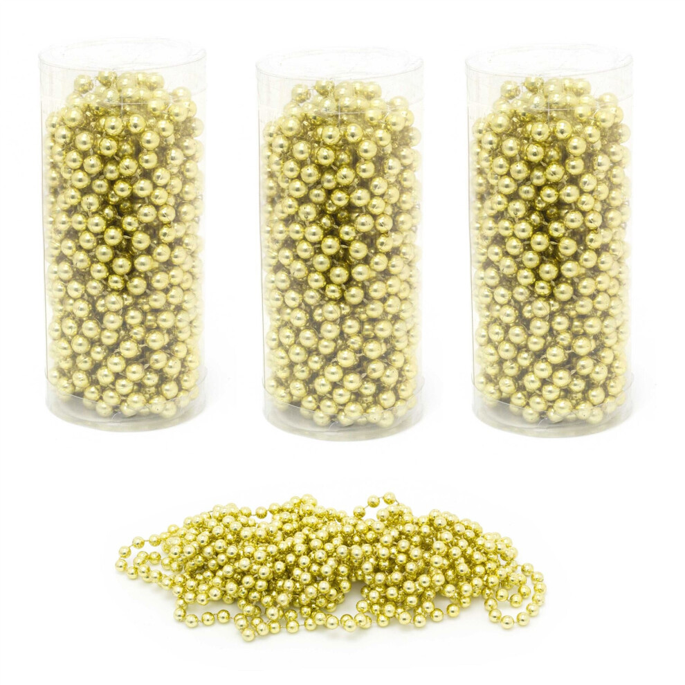 Pack Of 4 Gold Christmas Tree Bead Chain | Traditional Christmas Hanging Bead Garland Decoration | Christmas Bead String Chain 7.5m