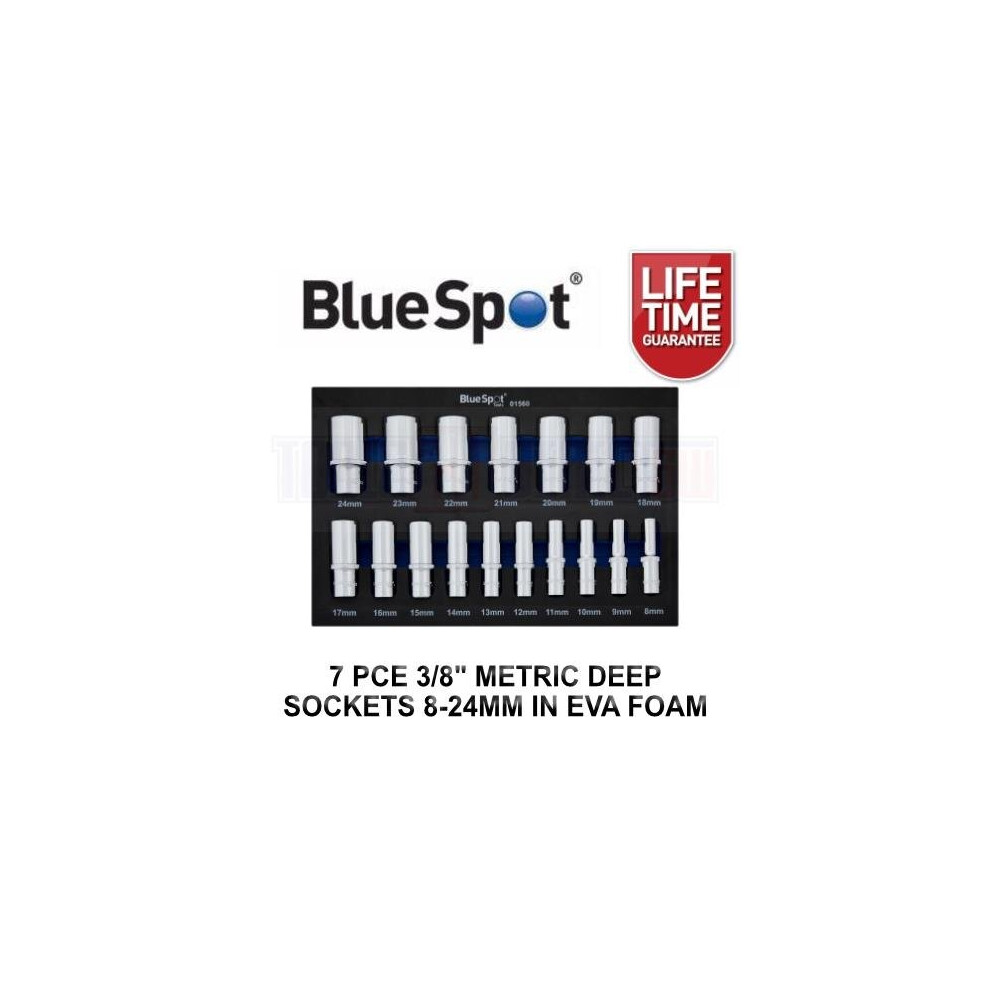 Bluespot Tools 17 Piece 3/8" DR Metric Deep Sockets 8 - 24MM in EVA Foam Tray 01560