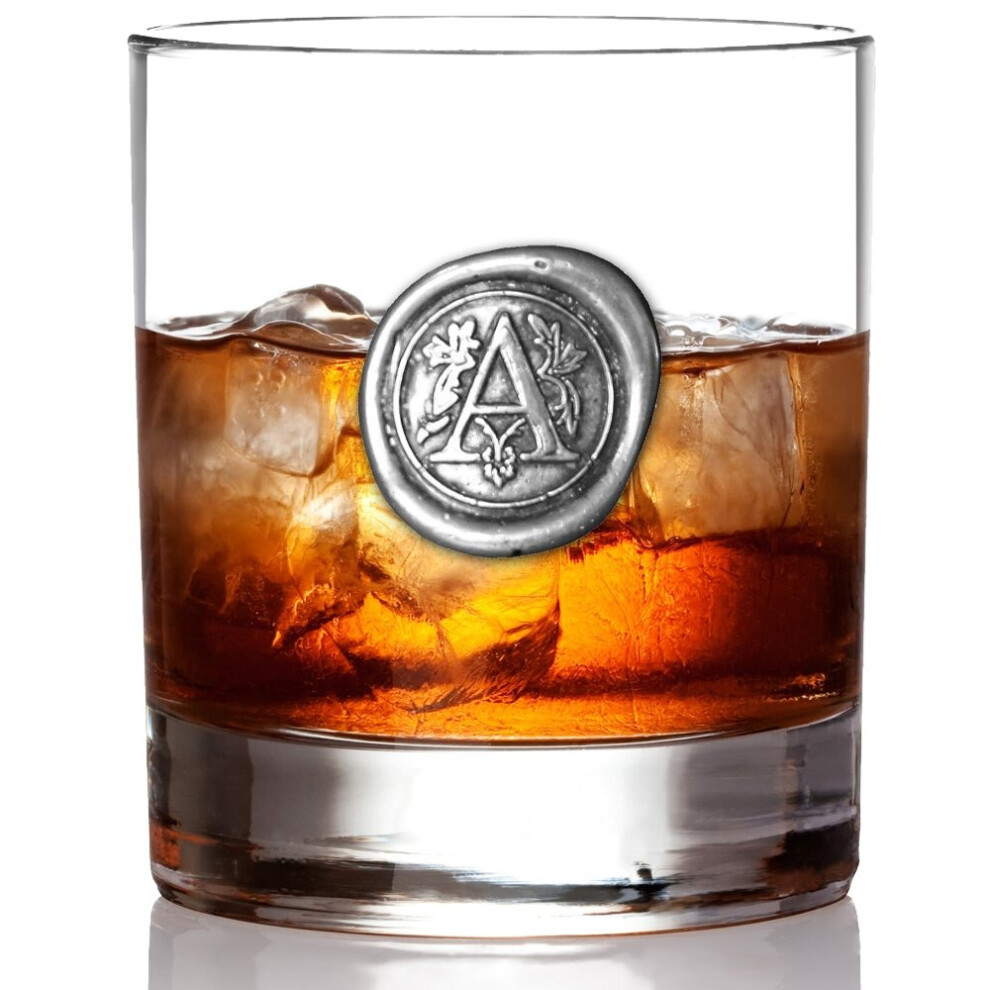 (A) Monogram Whiskey Whisky Glass Tumbler Personalised Gift With Pewter Initial