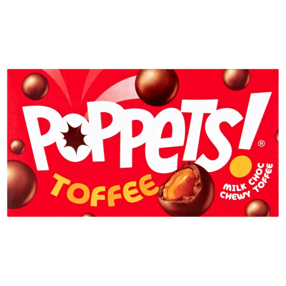 Poppets Chewy Toffee 40G Pack Of 10 - Milk Chocolate Covered Toffee, Free From Artificial Colours & Flavours, Suitable For Vegetarians