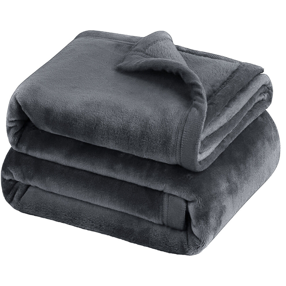 (Grey  Fleece Blanket, Double ) Faux Fur Fleece Blanket Throw Soft Sherpa Blankets Sofa Bed UK