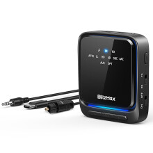 BlitzMax BT06 Transmitter Receiver bluetooth V5.2 apt Adaptive Low Latency HiFi Sound Optical Fiber Transmission Dual Link Pairing 2 in 1- Black