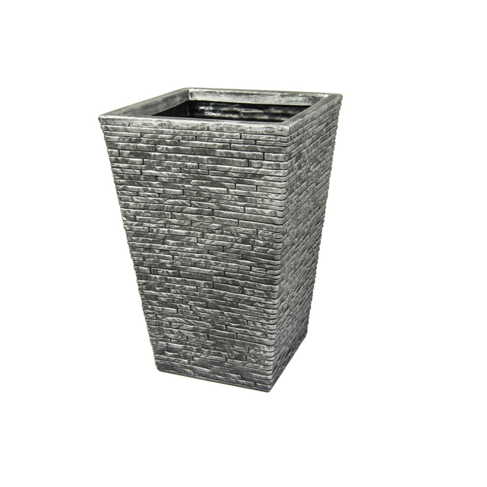 Tall Grey Brick Effect Planter Plastic Flared Pot Garden Patio 45cm