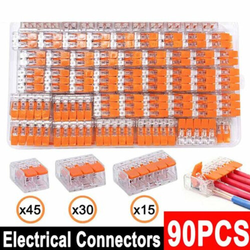 90x For Wago 221 Electrical Connectors Wire Block Clamp Terminal Cable Reusable