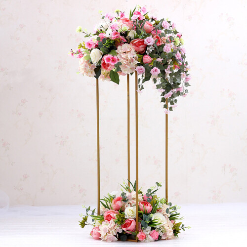 Living And Home (60cm) Gold Rectangular Flower Table Stand Centrepiece Pedestal Wedding Decor 40-100cm