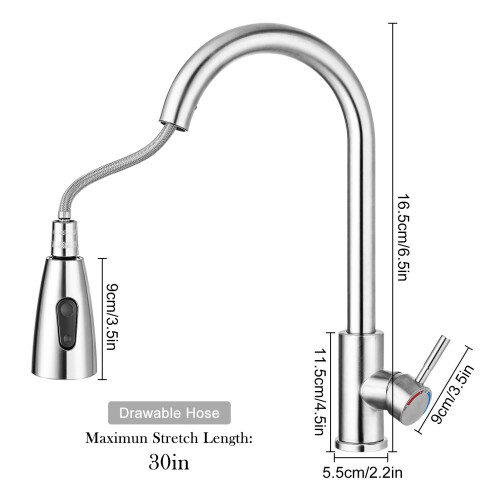 Stainless Steel Kitchen Taps Sink Mixer Pull Out Spray Single Faucet 1