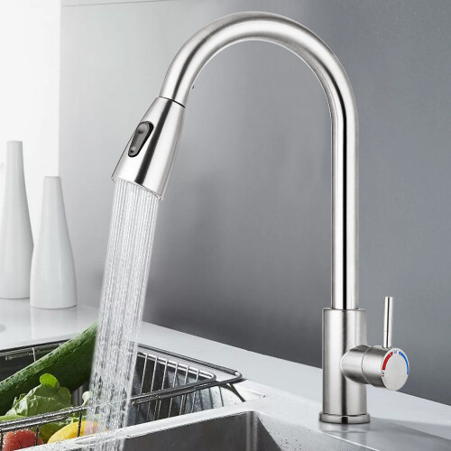 Stainless Steel Kitchen Taps Sink Mixer Pull Out Spray Single Faucet 2