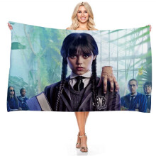 (B) Wednesday Adams Bathrobe Anime Movie Microfiber Bath Towel Bathroom Beach Spa Bath Towel