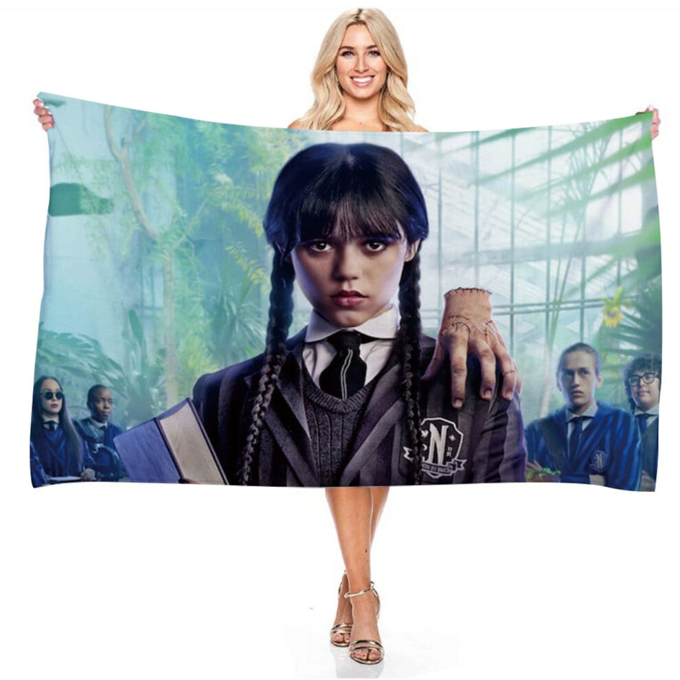 (B) Wednesday Adams Bathrobe Anime Movie Microfiber Bath Towel Bathroom Beach Spa Bath Towel