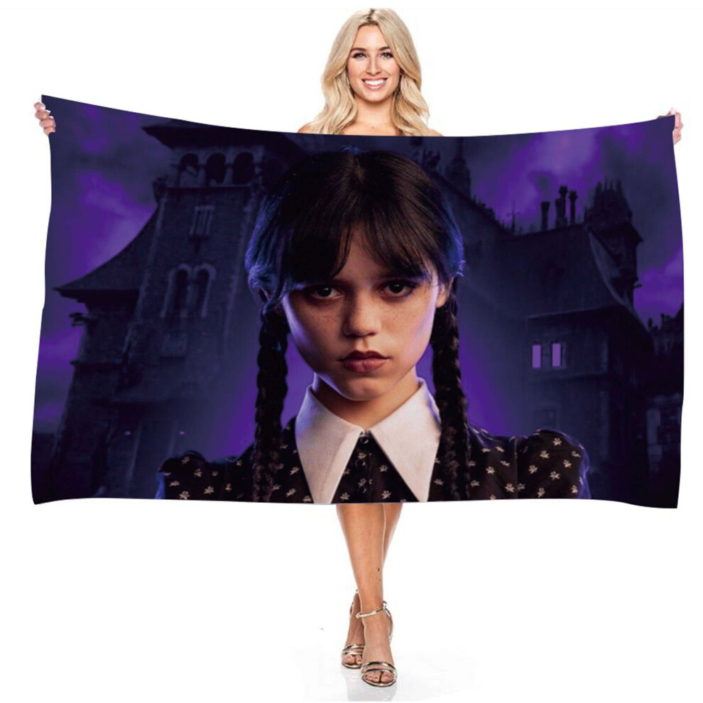 (A) Wednesday Adams Bathrobe Anime Movie Microfiber Bath Towel Bathroom Beach Spa Bath Towel