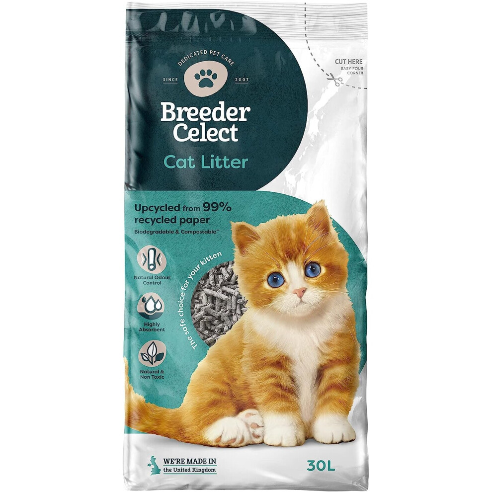 Breeder Celect Recycled Paper Cat Litter, 30L (Pack of 1)