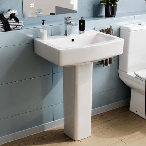 NES Home Kelly Square Basin And Full Pedestal White