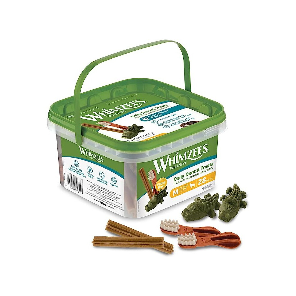 WHIMZEES By Wellness Variety Box, Mixed Shapes, Natural and Grain-Free Dog Chews, Dog Dental Sticks for Medium Breeds, 28 Pieces, Size M