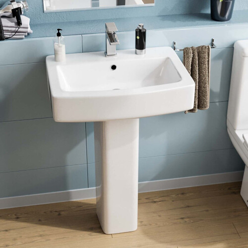 NES Home Kelly Square Basin And Full Pedestal White 1