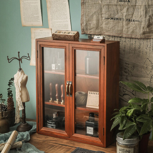 Living And Home Rustic Wood Desktop Storage Organizer with 2 Doors 2