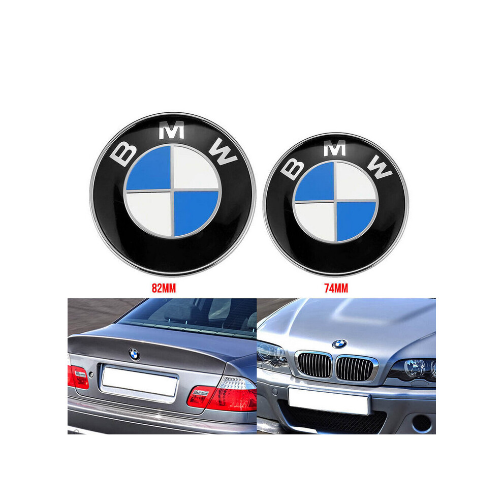 Newjass 2Pcs 82/74Mm Badge Bonnet Trunk Emblem For Bmw 3 5 7 Series E36 Blue