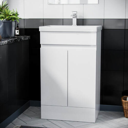 NES Home Alaska 500mm Freestanding Bathroom Basin Vanity Unit White 1
