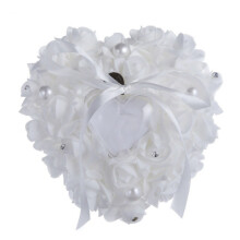 (  White) Heart Shaped Wedding Ring Box Ring Bearer Pillow Cushion Gift Decor