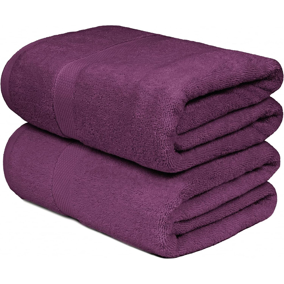 (Purple) 2 X Super Jumbo Bath Sheets (100 x 200 cm) Primium 100% Egyptian Combed Cotton Extra Large Bath Sheet Towels XL Body Wrap Towe