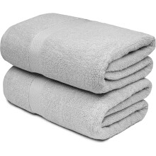 (Silver) 2 X Super Jumbo Bath Sheets (100 x 200 cm) Primium 100% Egyptian Combed Cotton Extra Large Bath Sheet Towels XL Body Wrap Towe