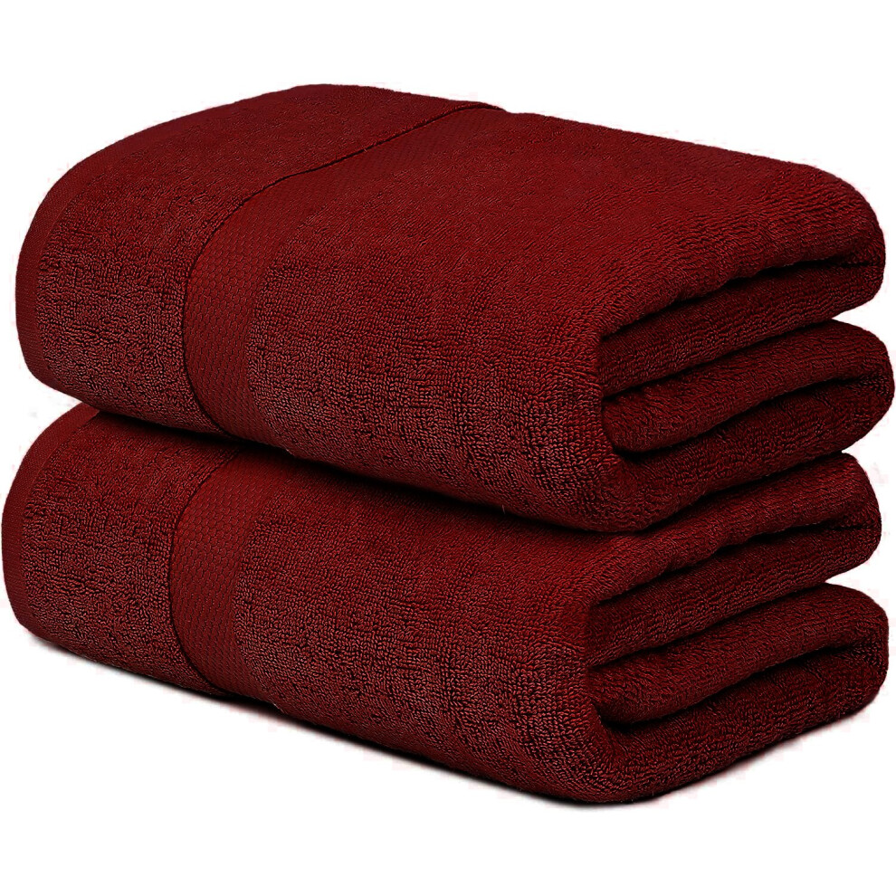 (Red) 2 X Super Jumbo Bath Sheets (100 x 200 cm) Primium 100% Egyptian Combed Cotton Extra Large Bath Sheet Towels XL Body Wrap Towe